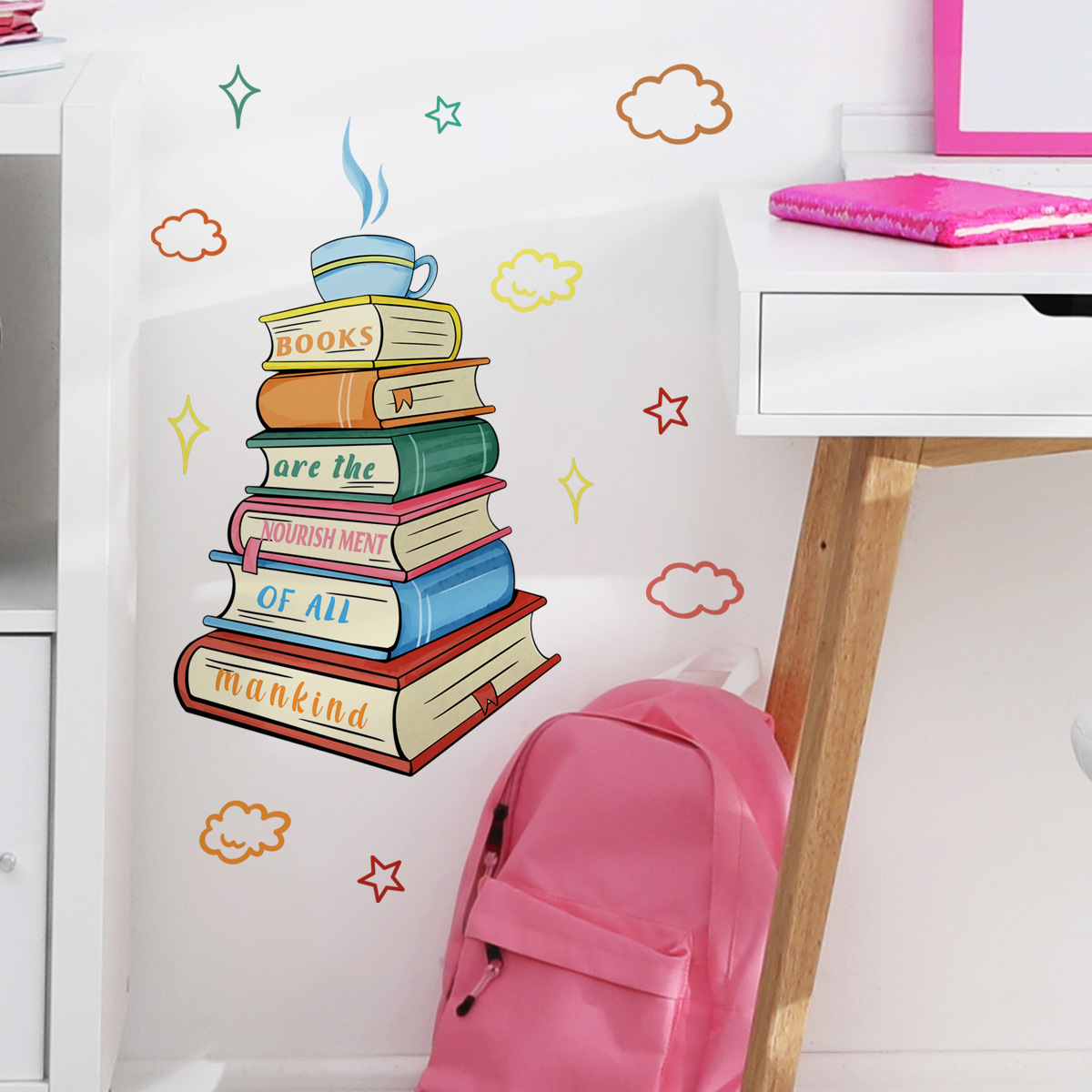Home Office Library - Never Stop Reading Wall decalcomanie biblioteca
